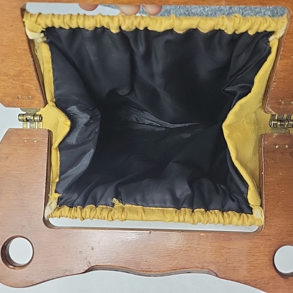 Womens Purse Wooden Handle Flower Embroidery Sewing Knitting Vintage Handbag - Picture 5 of 9